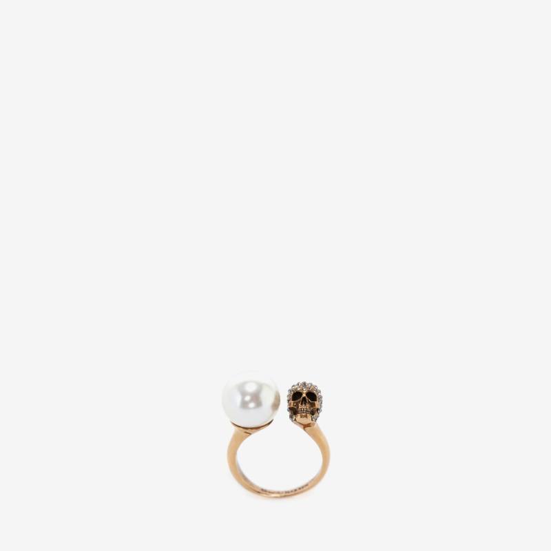 Alexander McQueen Women's Gold Pearl-like Skull Ring - 7½ (Brass)